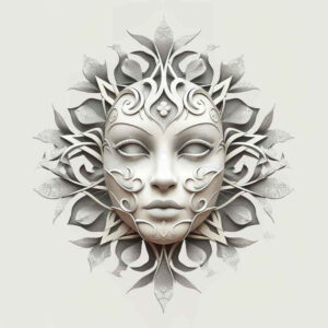 3d-effect-mask – tattoo design ideas free ai generated – neotraditional-expressive-lines – for-calf – Gallery: masks-inkby-ai