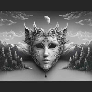 3d-effect-mask – tattoo design ideas free ai generated – neotraditional-refined-lines – for-nape – Gallery: masks-inkby-ai