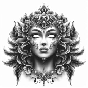3d-effect-mask – tattoo design ideas free ai generated – realism-illusion-of-depth – for-temple – Gallery: masks-inkby-ai