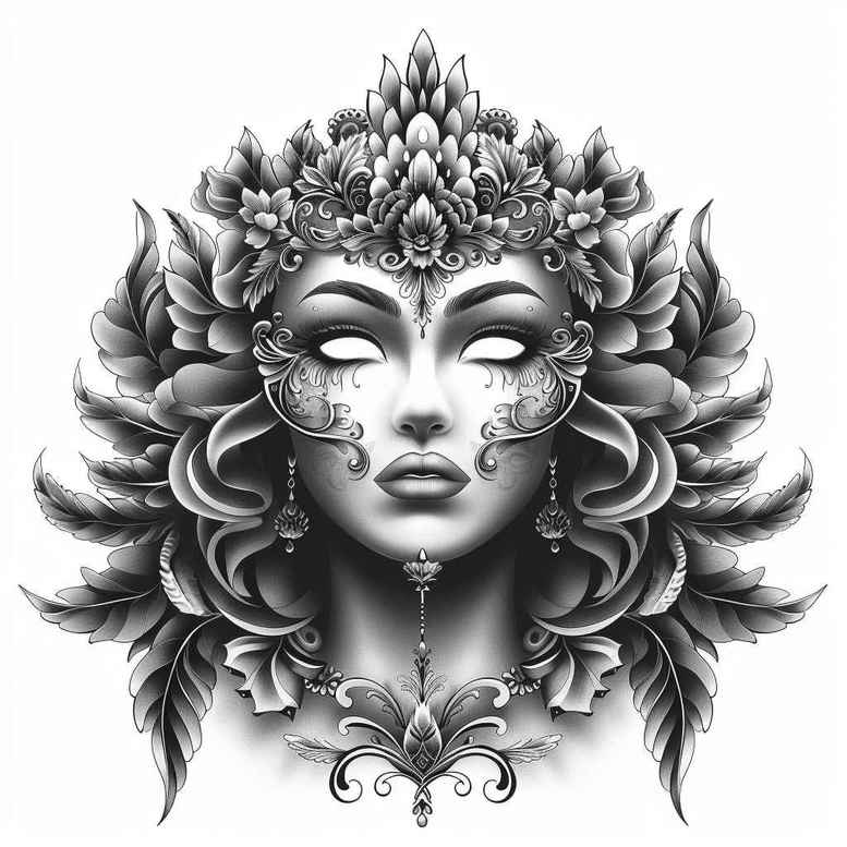 3d-effect-mask – tattoo design ideas free ai generated – realism-illusion-of-depth – for-temple – Gallery: masks-inkby-ai