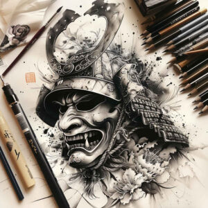 3d-effect-mask – tattoo design ideas free ai generated – realism-realistic-proportions – for-scapula – Gallery: masks-inkby-ai