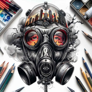 abstract-mask – tattoo design ideas free ai generated – neotraditional-dynamic-composition – for-spine – Gallery: masks-inkby-ai