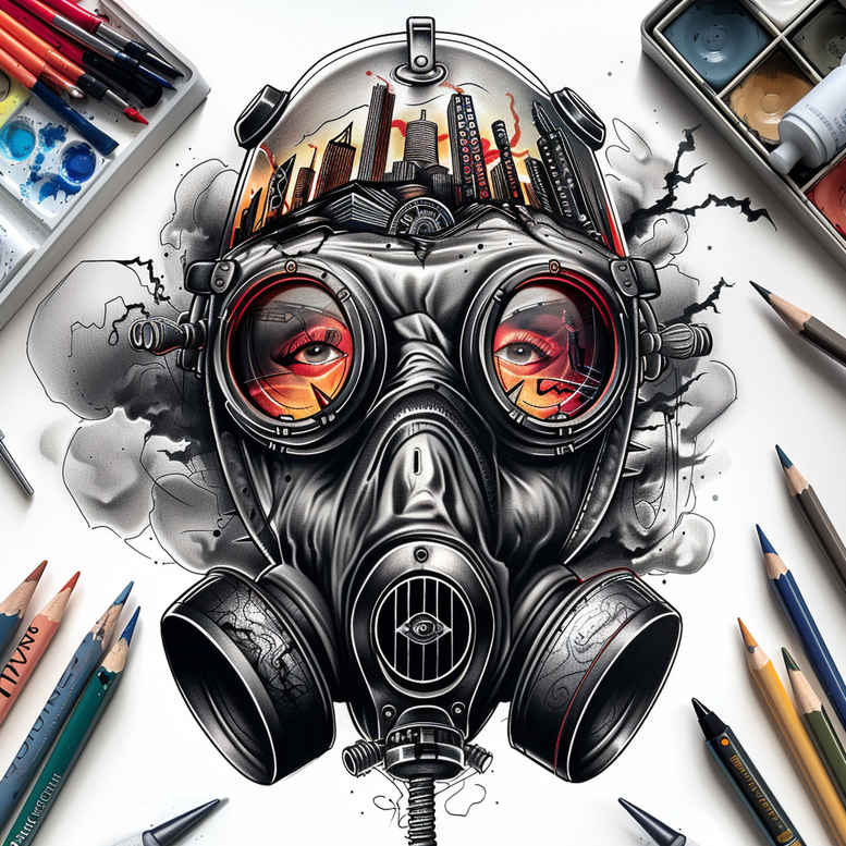 abstract-mask – tattoo design ideas free ai generated – neotraditional-dynamic-composition – for-spine – Gallery: masks-inkby-ai