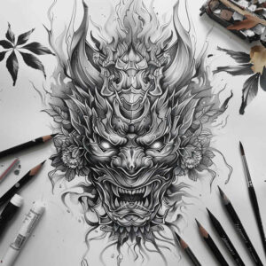 abstract-mask – tattoo design ideas free ai generated – realism-detailed-rendering – for-side – Gallery: masks-inkby-ai