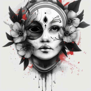 abstract-mask – tattoo design ideas free ai generated – realism-volume-effect – for-upper-shoulder – Gallery: masks-inkby-ai
