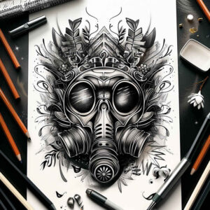 abstract-mask – tattoo design ideas free ai generated – surrealism-displaced-objects – for-shoulder-blade – Gallery: masks-inkby-ai