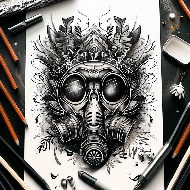abstract-mask – tattoo design ideas free ai generated – surrealism-displaced-objects – for-shoulder-blade – Gallery: masks-inkby-ai
