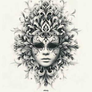 abstract-mask – tattoo design ideas free ai generated – surrealism-hallucinogenic – for-back – Gallery: masks-inkby-ai