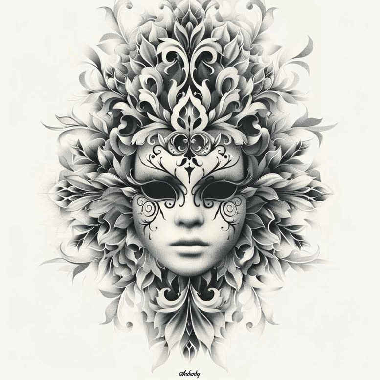 abstract-mask – tattoo design ideas free ai generated – surrealism-hallucinogenic – for-back – Gallery: masks-inkby-ai