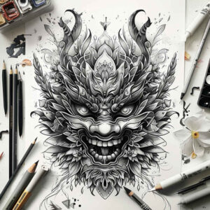 african-mask – tattoo design ideas free ai generated – realism-light-reflections – for-triceps – Gallery: masks-inkby-ai