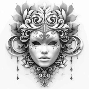 african-mask – tattoo design ideas free ai generated – surrealism-mystical – for-upper-chest – Gallery: masks-inkby-ai