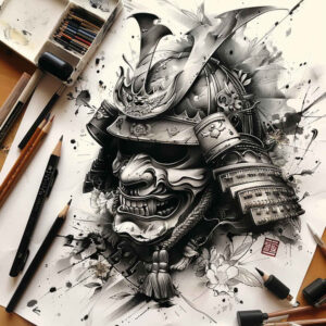 artistic-mask – tattoo design ideas free ai generated – neotraditional-decorative-detail – for-toe – Gallery: masks-inkby-ai