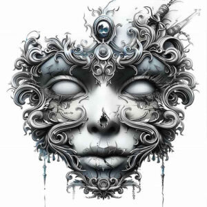 artistic-mask – tattoo design ideas free ai generated – neotraditional-fine-detail – for-stomach – Gallery: masks-inkby-ai