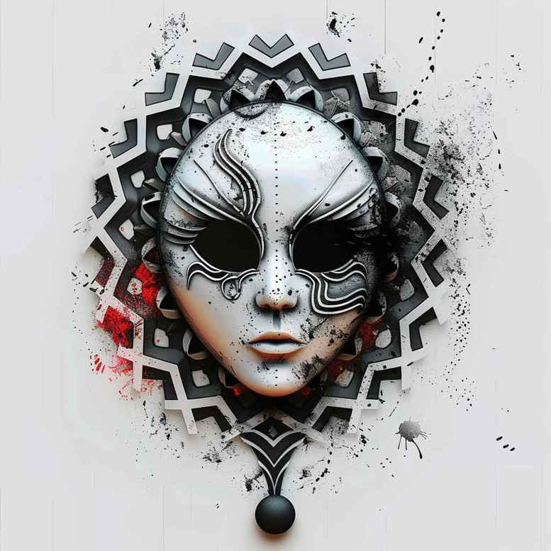 artistic-mask – tattoo design ideas free ai generated – surrealism-altered-reality – for-ribs – Gallery: masks-inkby-ai