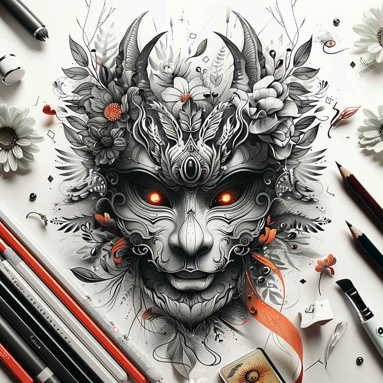 carnival-mask – tattoo design ideas free ai generated – realism-hyper-detail – for-upper-thigh – Gallery: masks-inkby-ai