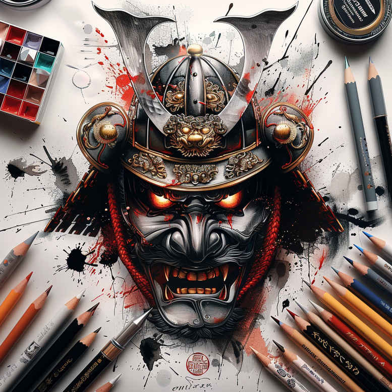 contoured-mask – tattoo design ideas free ai generated – realism-highlight-detail – for-lower-back – Gallery: masks-inkby-ai