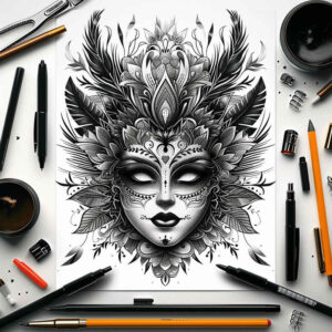 contoured-mask – tattoo design ideas free ai generated – surrealism-morphic-transformation – for-arm – Gallery: masks-inkby-ai