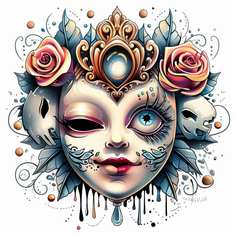 cultural-motif-mask – tattoo design ideas free ai generated – neotraditional-bold-texture – for-outer-arm – Gallery: masks-inkby-ai