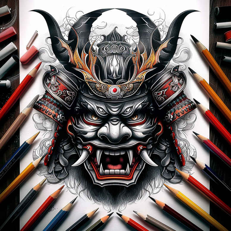 cultural-motif-mask – tattoo design ideas free ai generated – surrealism-phantasm – for-lower-arm – Gallery: masks-inkby-ai
