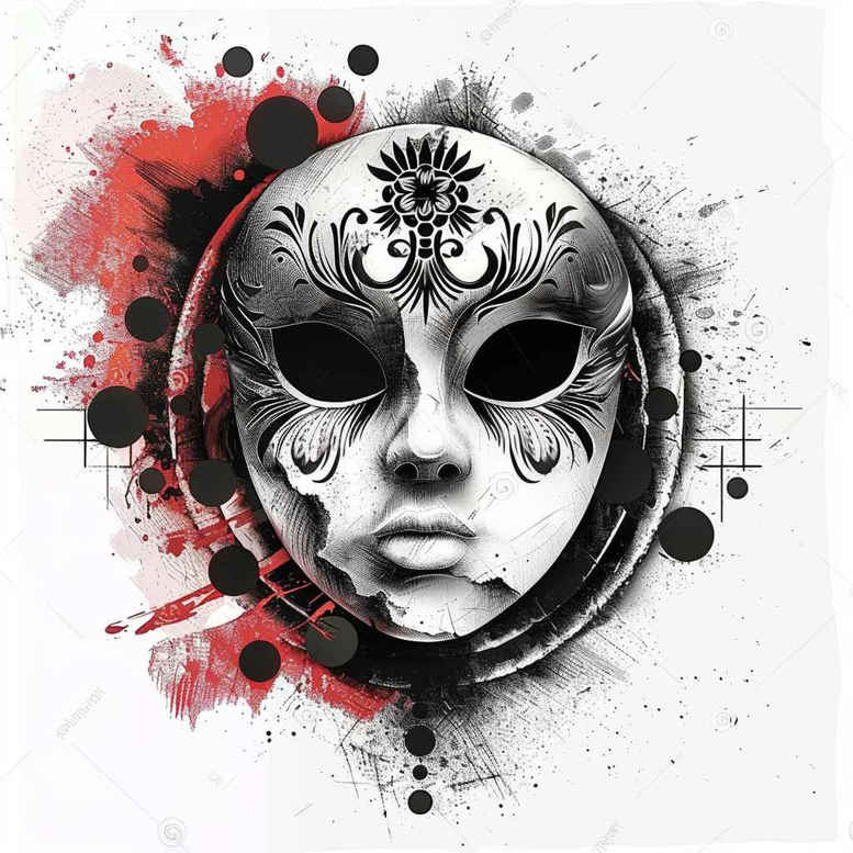 cultural-motif-mask – tattoo design ideas free ai generated – surrealism-shimmering-forms – for-upper-chest – Gallery: masks-inkby-ai