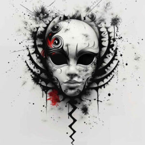 curved-lines-mask – tattoo design ideas free ai generated – neotraditional-artistic-shading – for-forearm – Gallery: masks-inkby-ai