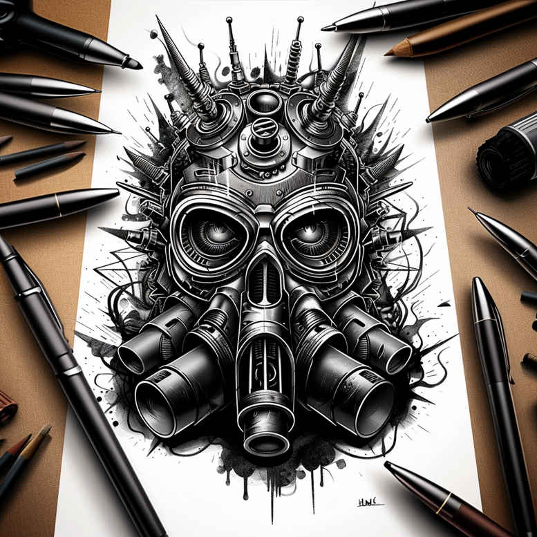 curved-lines-mask – tattoo design ideas free ai generated – neotraditional-subtle-tone – for-neck – Gallery: masks-inkby-ai