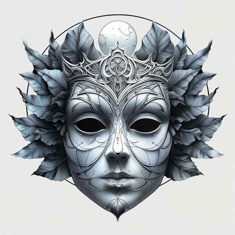 decorative-mask – tattoo design ideas free ai generated – realism-contrast-ink – for-biceps – Gallery: masks-inkby-ai