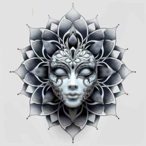 detailed-mask – tattoo design ideas free ai generated – neotraditional-dynamic-linework – for-thigh – Gallery: masks-inkby-ai