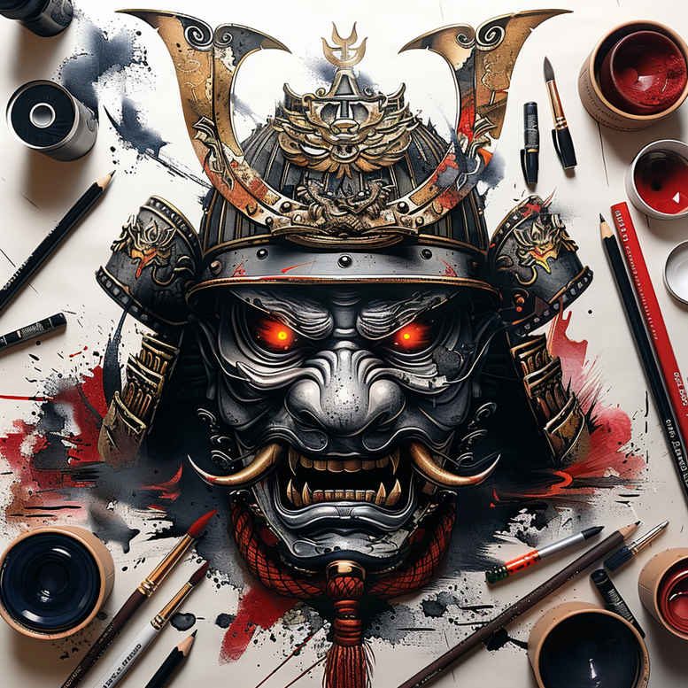 detailed-mask – tattoo design ideas free ai generated – realism-color-precision – for-sternum – Gallery: masks-inkby-ai