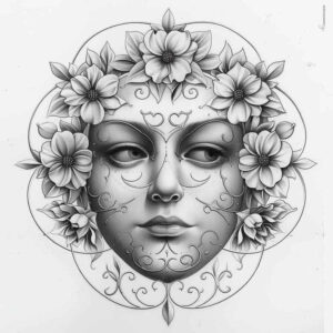 detailed-mask – tattoo design ideas free ai generated – realism-rich-blacks – for-heel – Gallery: masks-inkby-ai