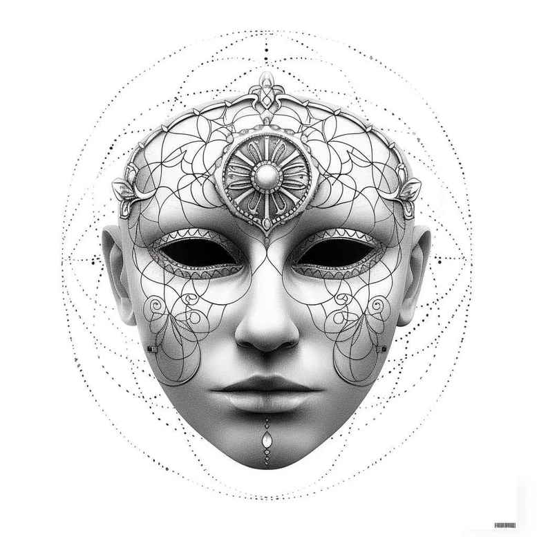 detailed-mask – tattoo design ideas free ai generated – surrealism-juxtaposition – for-outer-arm – Gallery: masks-inkby-ai