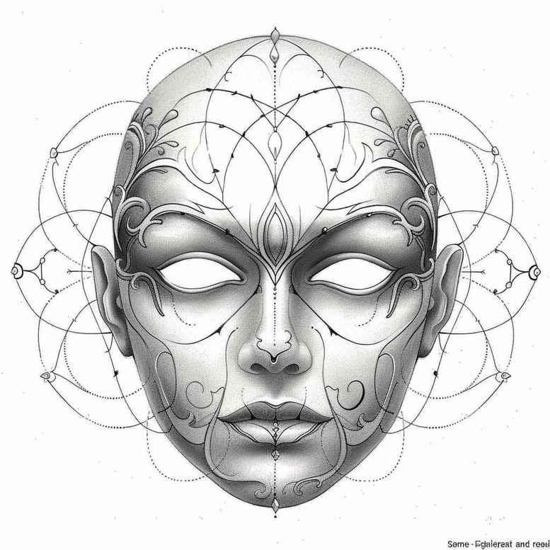 detailed-mask – tattoo design ideas free ai generated – surrealism-phantom-shadows – for-lower-thigh – Gallery: masks-inkby-ai