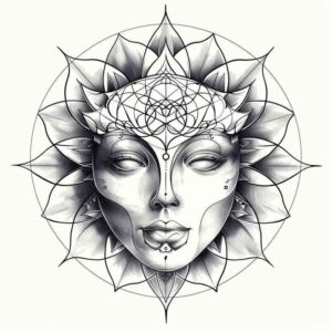 emotional-mask – tattoo design ideas free ai generated – neotraditional-layered-fill – for-lower-chest – Gallery: masks-inkby-ai