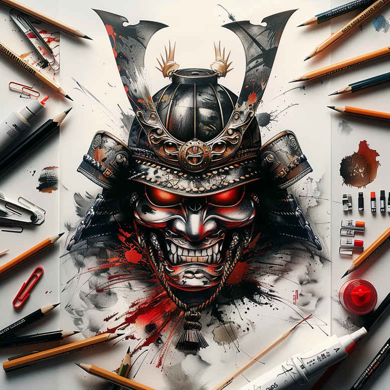 emotional-mask – tattoo design ideas free ai generated – neotraditional-solid-blacks – for-spine – Gallery: masks-inkby-ai