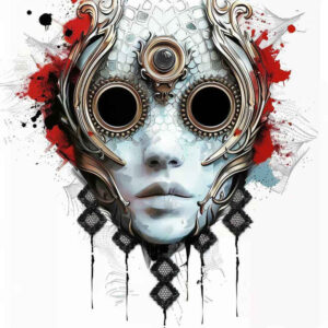 emotional-mask – tattoo design ideas free ai generated – realism-shadow-realism – for-behind-ear – Gallery: masks-inkby-ai