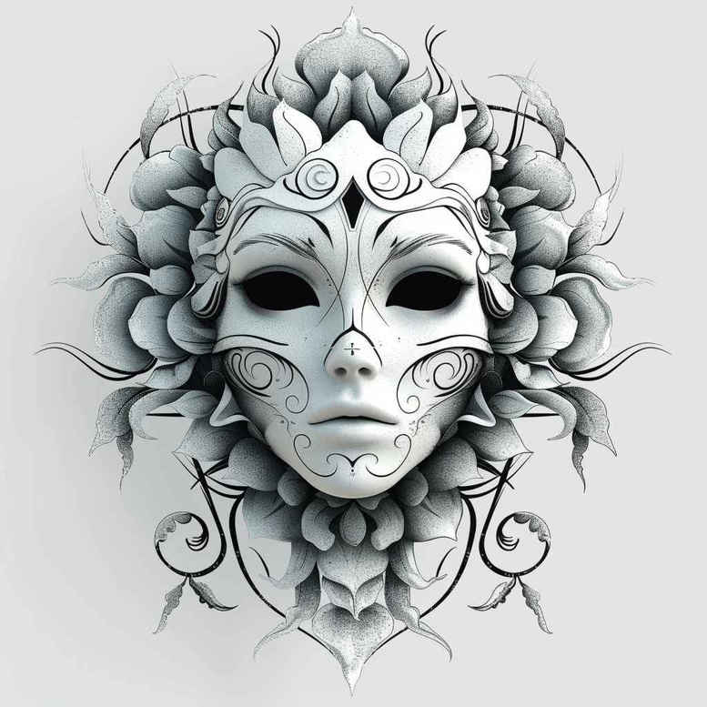 energetic-mask – tattoo design ideas free ai generated – realism-emotional-realism – for-shoulder-blade – Gallery: masks-inkby-ai