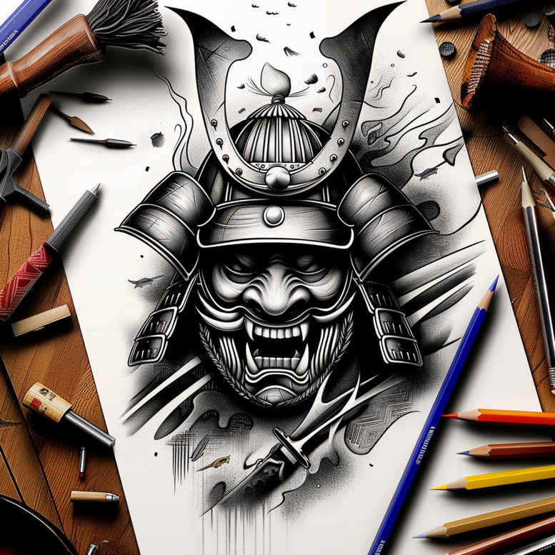 energetic-mask – tattoo design ideas free ai generated – realism-light-play – for-full-back – Gallery: masks-inkby-ai