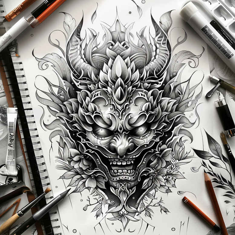 energetic-mask – tattoo design ideas free ai generated – surrealism-visionary – for-heel – Gallery: masks-inkby-ai