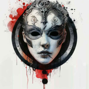 expressive-mask – tattoo design ideas free ai generated – neotraditional-artistic-contrast – for-sternum – Gallery: masks-inkby-ai