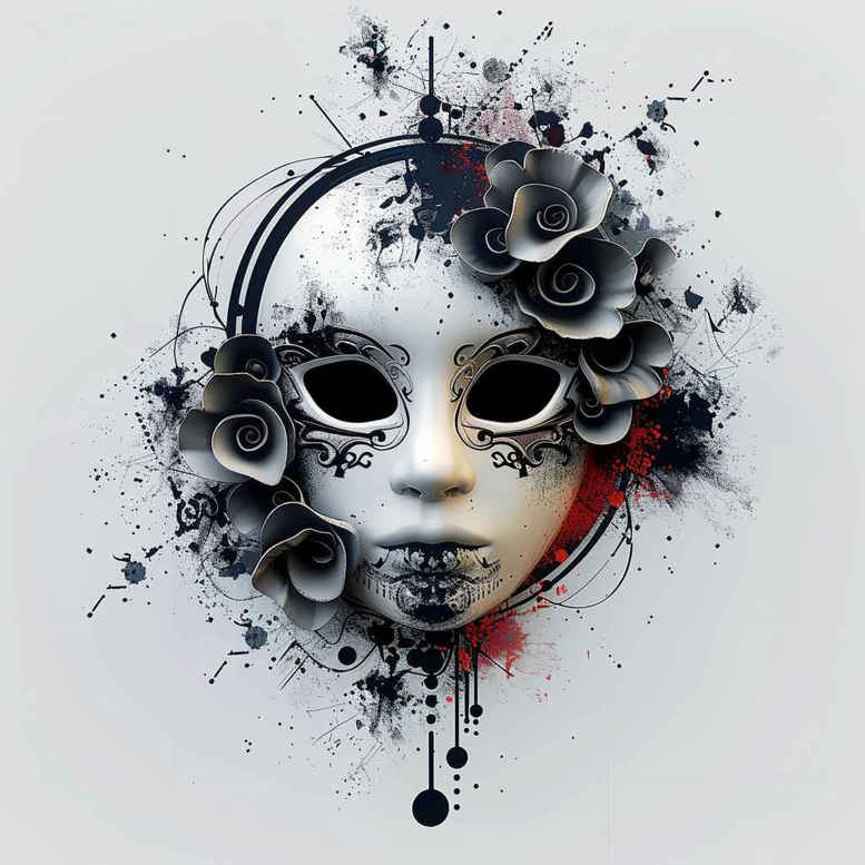 expressive-mask – tattoo design ideas free ai generated – realism-skin-texture – for-ankle – Gallery: masks-inkby-ai