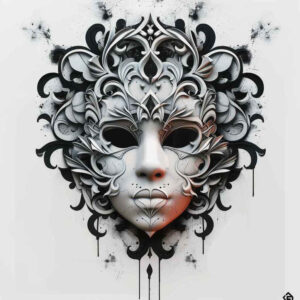 expressive-mask – tattoo design ideas free ai generated – realism-ultra-detailed – for-full-back – Gallery: masks-inkby-ai