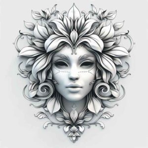 expressive-mask – tattoo design ideas free ai generated – surrealism-disorienting – for-inner-arm – Gallery: masks-inkby-ai