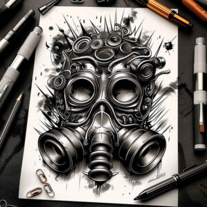 expressive-mask – tattoo design ideas free ai generated – surrealism-surreal-lighting – for-back-of-neck – Gallery: masks-inkby-ai