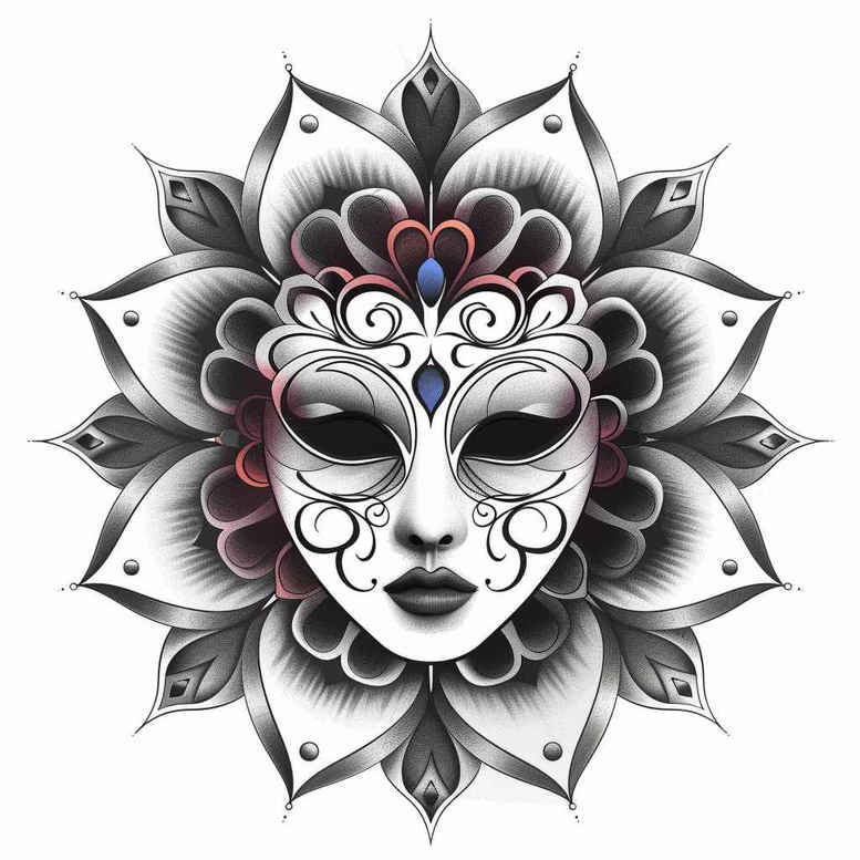 eyes-mask-for-men – tattoo design ideas free ai generated – neotraditional-layered-fill – for-hip – Gallery: masks-inkby-ai