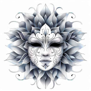 face-mask – tattoo design ideas free ai generated – neotraditional-clean-fill – for-lower-back – Gallery: masks-inkby-ai