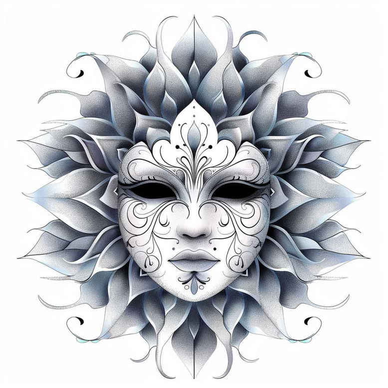 face-mask – tattoo design ideas free ai generated – neotraditional-clean-fill – for-lower-back – Gallery: masks-inkby-ai