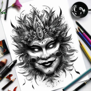 face-mask – tattoo design ideas free ai generated – realism-balanced-light – for-knee – Gallery: masks-inkby-ai