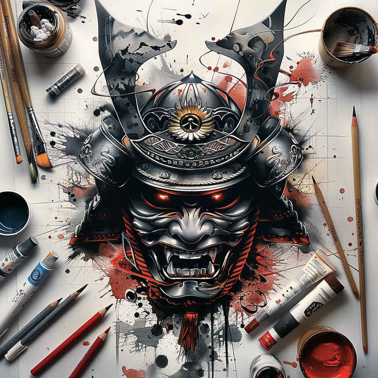 face-mask – tattoo design ideas free ai generated – realism-highlighted-contrast – for-calf – Gallery: masks-inkby-ai