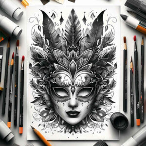face-mask – tattoo design ideas free ai generated – realism-light-and-shadow-play – for-inner-arm – Gallery: masks-inkby-ai