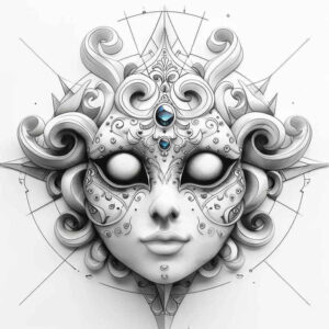 face-mask – tattoo design ideas free ai generated – surrealism-imperfect-symmetry – for-shoulder – Gallery: masks-inkby-ai